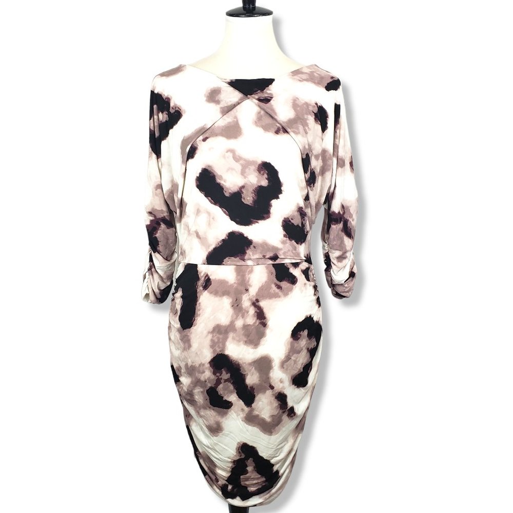 Jennifer Lopez Cream and Brown Patterned Mini Dress Size Medium